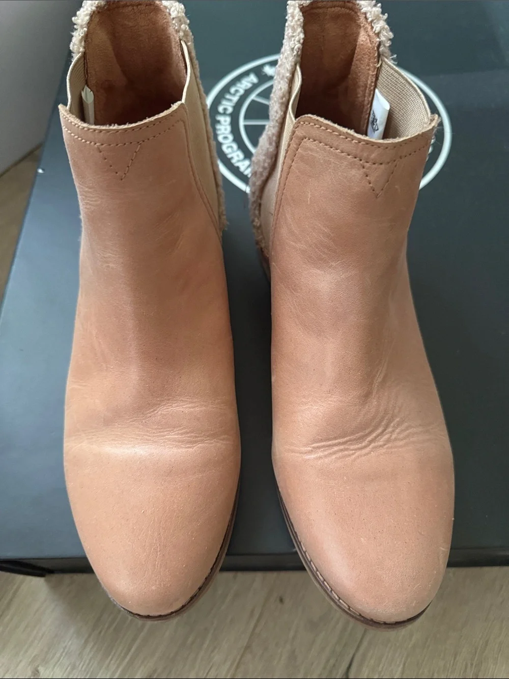 Toms Tan Chelsea Ankle Booties with Sherpa Collar